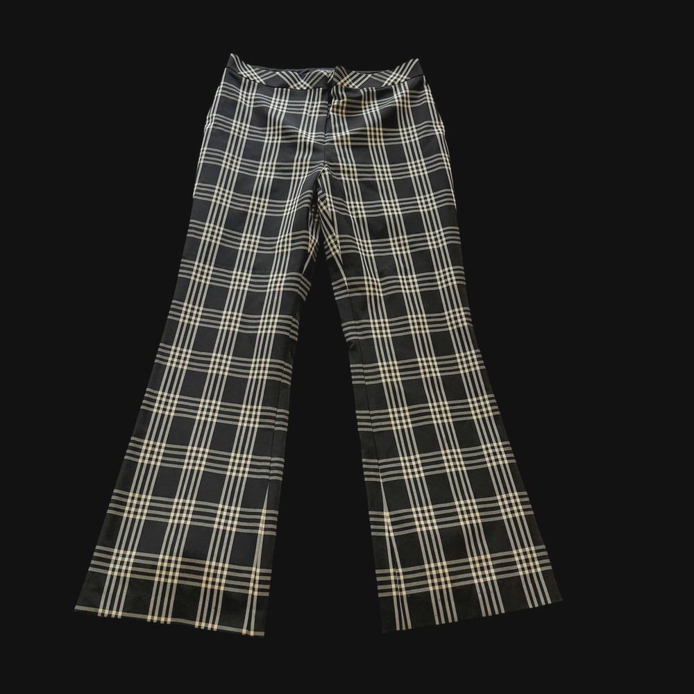Identity‎ Lord & Taylor Plaid Wide Leg Flare Pants Black Cream Womens Size 10